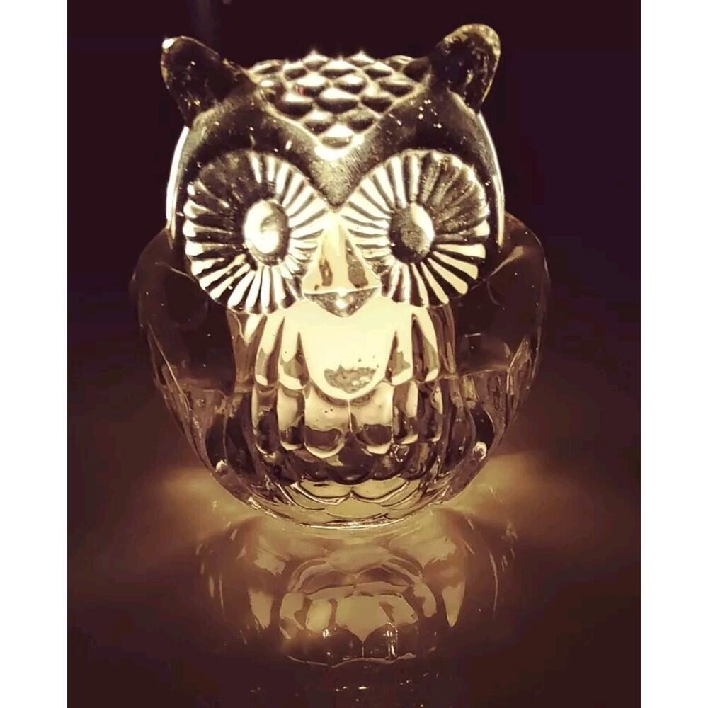 Party Lite Owl Candle Holder Glass-Battery Operated Votive Candle Included-4" - Picture 14 of 16